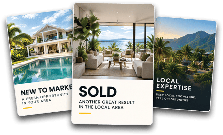 Agent marketing creatives: new to market, sold and local expertise social tiles